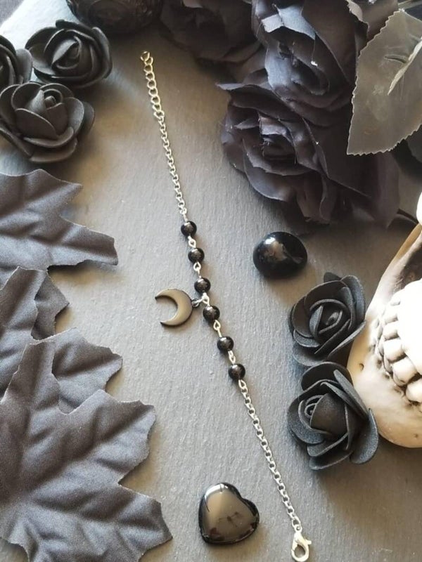 Bracelet chaine lune noire
