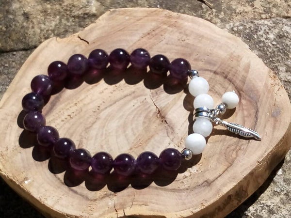 Bracelet plume améthyste & lune