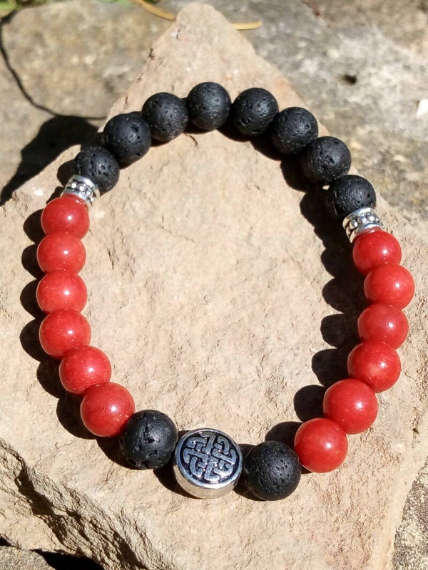 Bracelet pierre de lave & jade rouge
