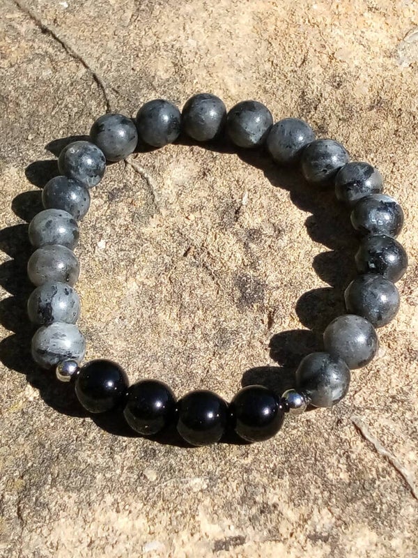 Bracelet labradorite grise & agate noire