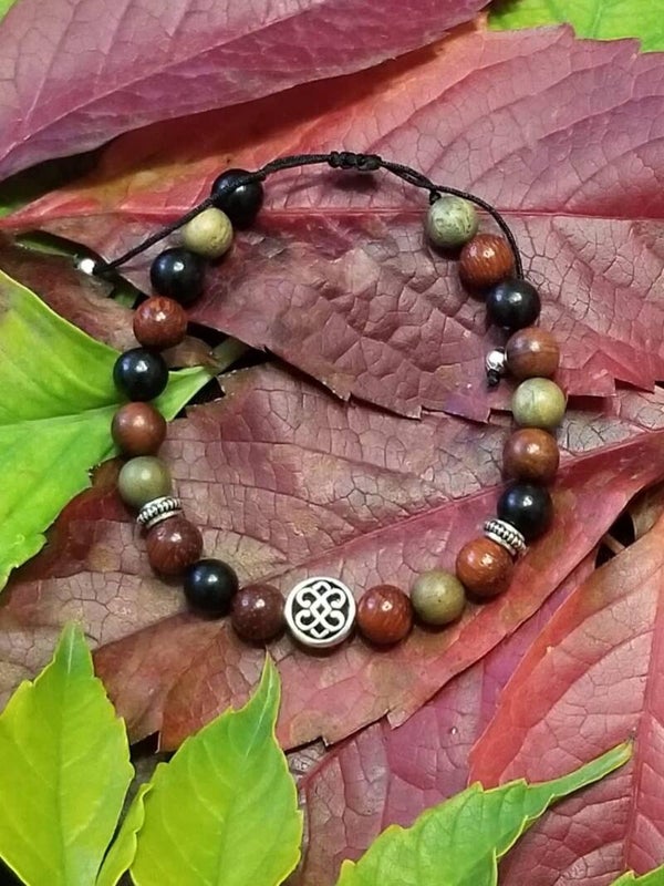Bracelet bois double cœurs celtiques