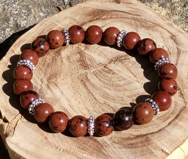 Bracelet obsidienne acajou
