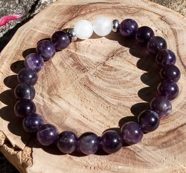 Bracelet améthyste & jade blanc