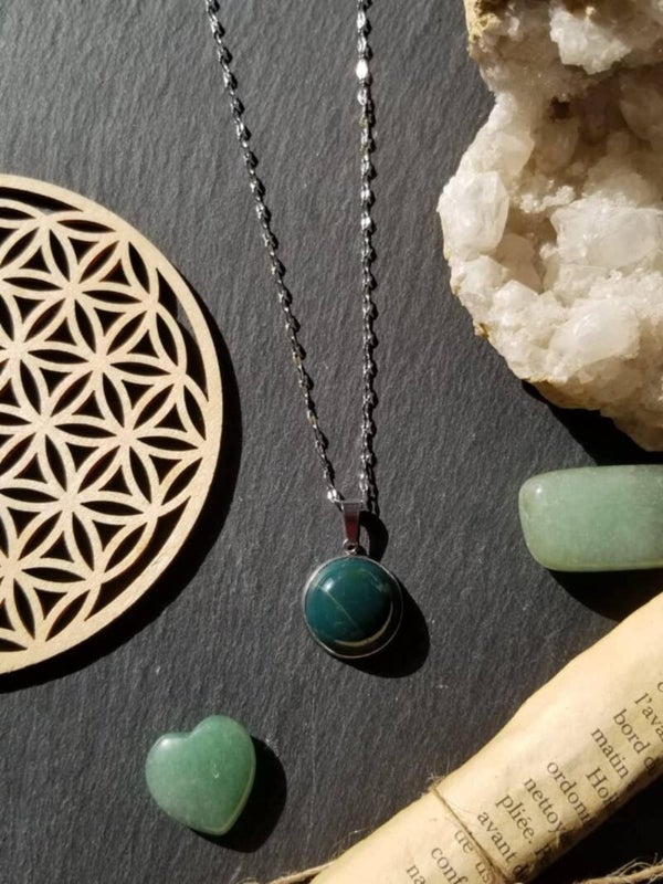 Collier cabochon agate verte