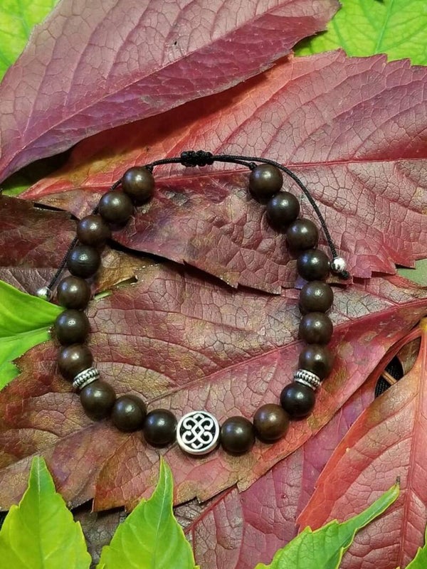 Bracelet bois double cœurs celtiques