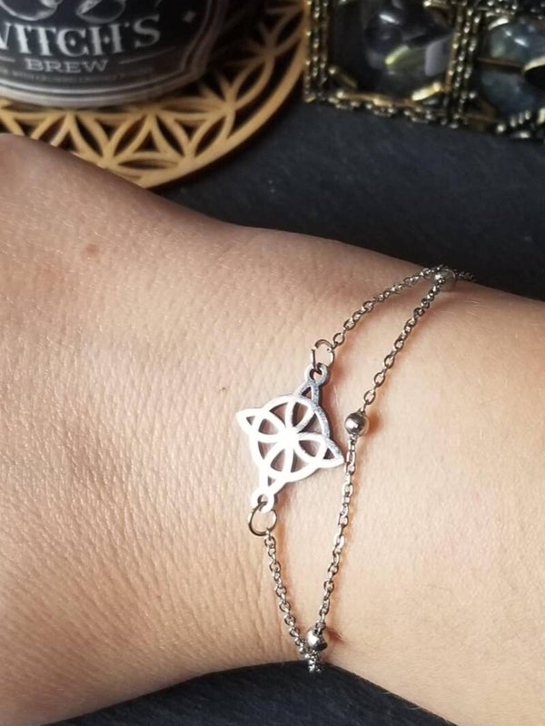Bracelet double argenté nœud de sorcière