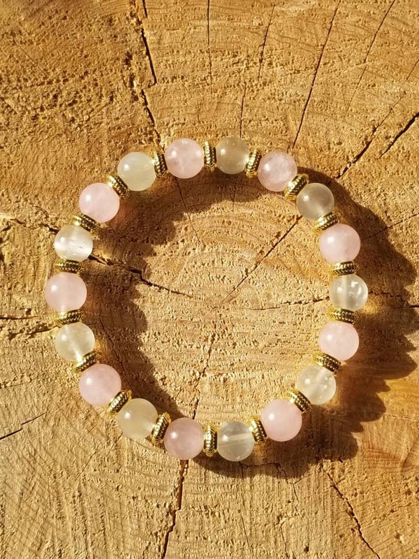 Bracelet "grossesse" pierre de lune & quartz rose