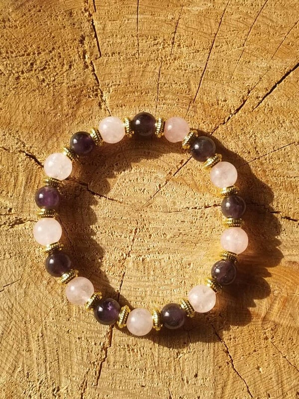 Bracelet "sommeil" améthyste & quartz rose