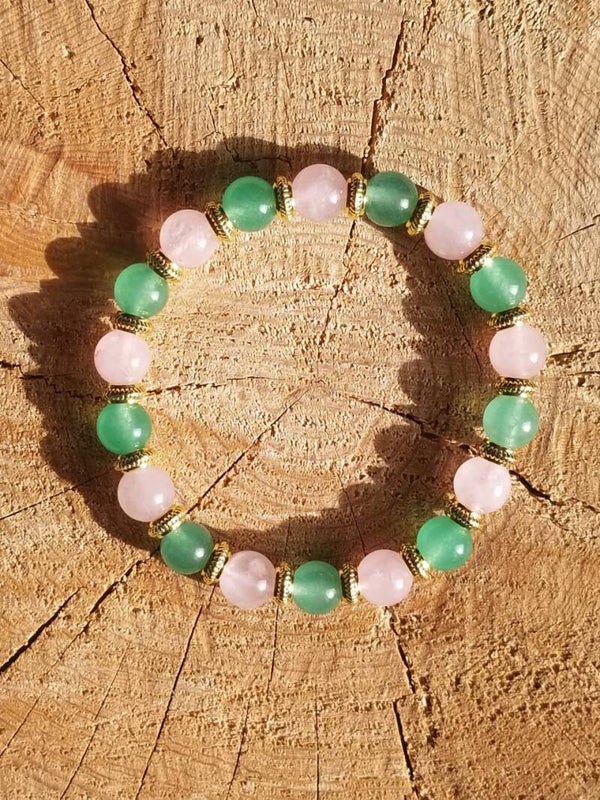 Bracelet "amour" quartz rose & aventurine