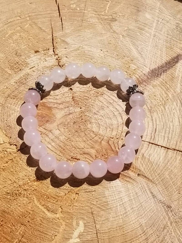 Bracelet jade blanc & quartz rose