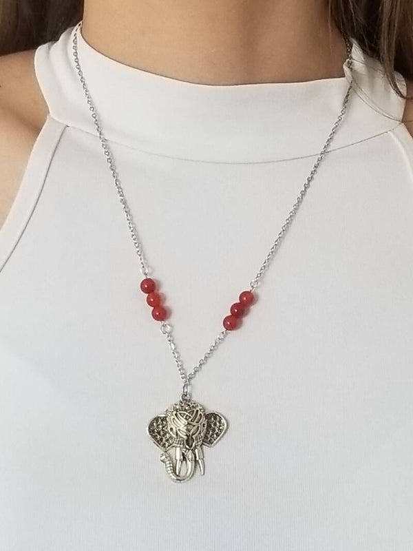 Collier fin éléphant cornaline