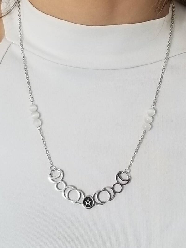 Collier fin cycle lunaire pierre de lune