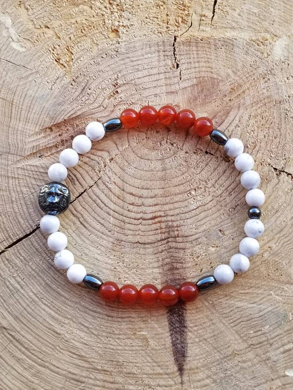 Bracelet lion howlite & cornaline