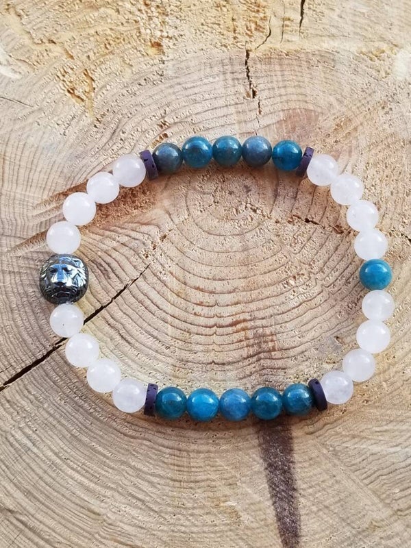 Bracelet lion apatite & jade blanc