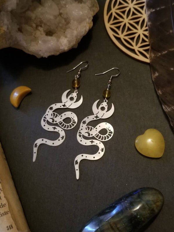 Boucles d'oreilles serpent citrine