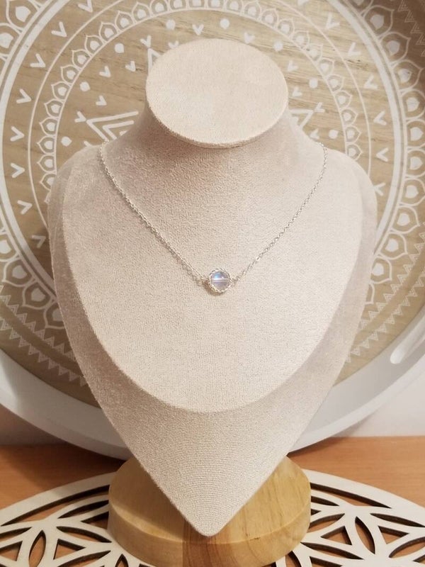Choker argenté cristal irisé aqua aura