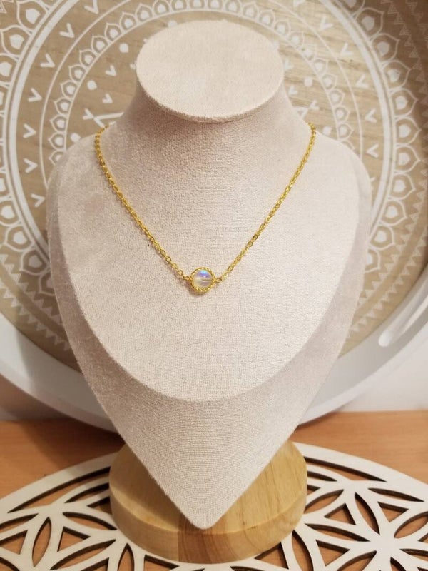 Choker doré cristal irisé aqua aura