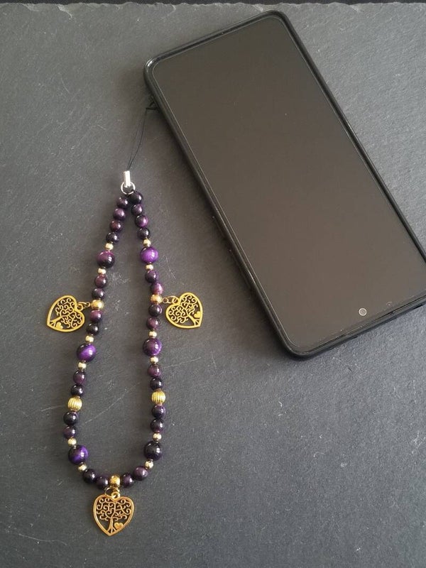 Bijou de téléphone œil de tigre violet (tinté)