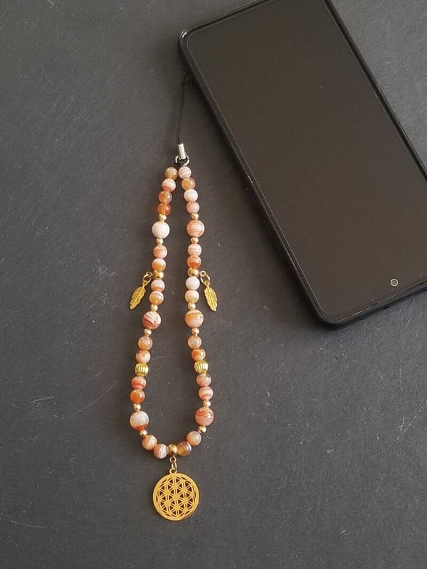 Bijou de téléphone agate du Botswana orange