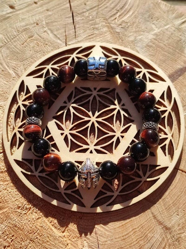 Bracelet casque œil de taureau & agate noire