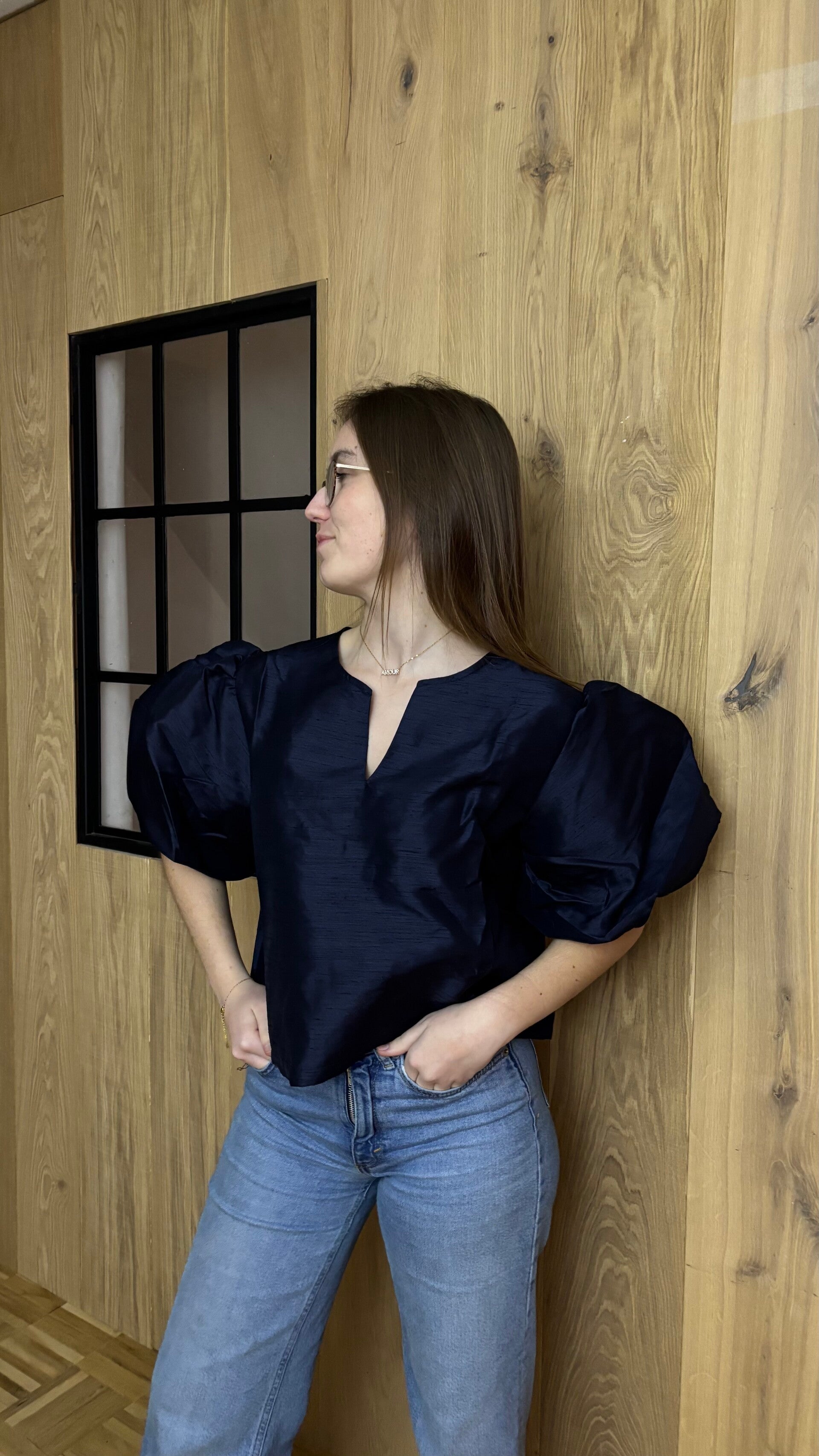 Puff sleeve navy - ONE SIZE