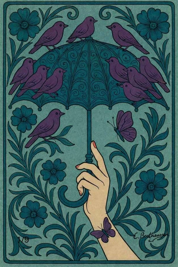 Hand met regenscherm in Jugendstil