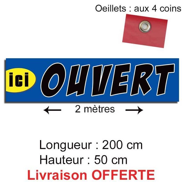 Banderole "OUVERT" bleu