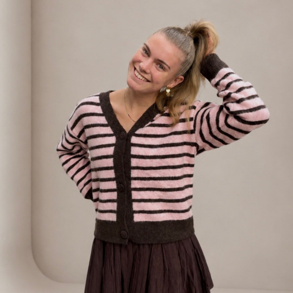 Vest gestreept Anne-Roos bruin/roze
