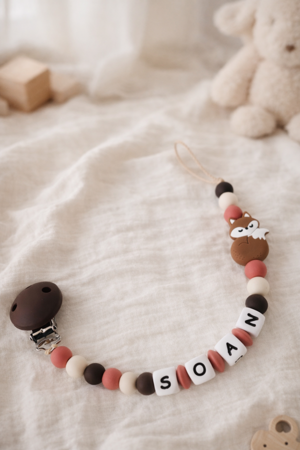 Attache tétine silicone - Renard marron