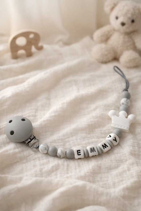 Attache tétine silicone - Couronne blanche