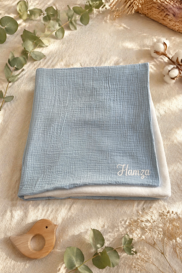 Couverture en gaze de coton personnalisée - Plusieurs coloris disponibles