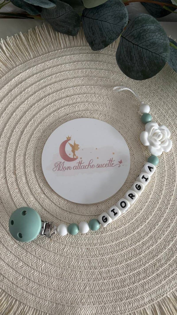 Attache tétine silicone - Fleur blanche
