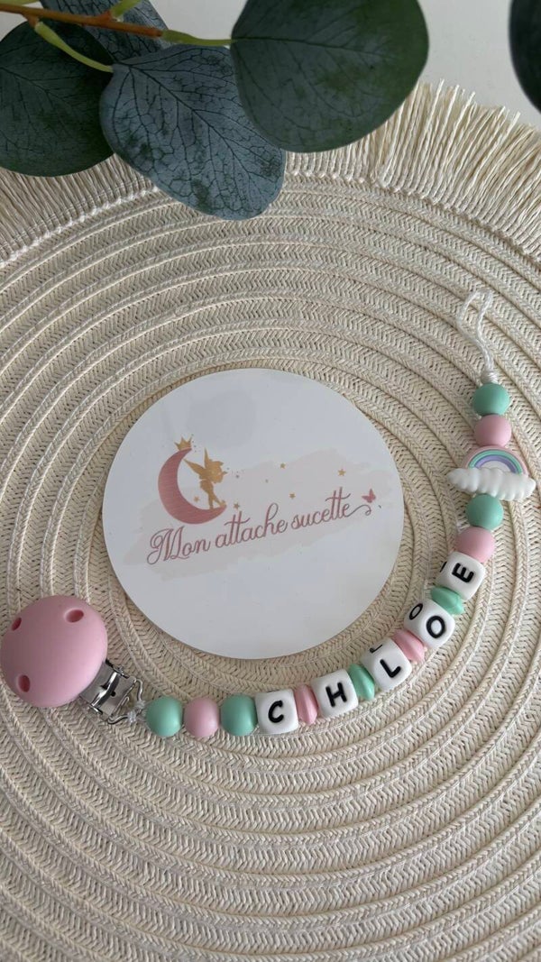 Attache tétine silicone - Arc en ciel