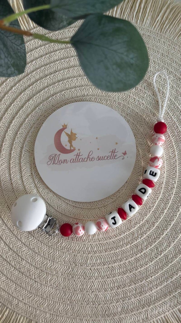 Attache tétine silicone - Motifs coeurs