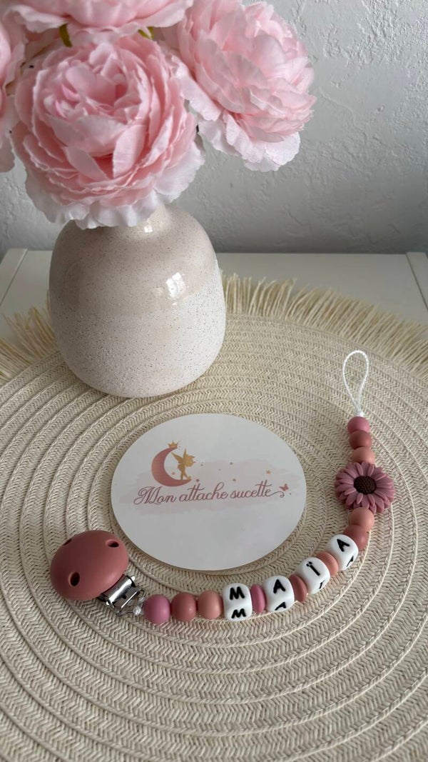 Attache tétine silicone - Grosse marguerite