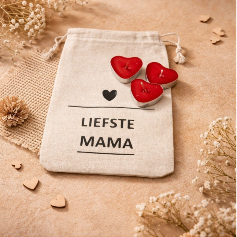 moederdag zakje met liefste mama en 3 hartjes kaarjes