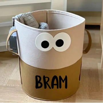 Speelgoedmand met naam beige bruin