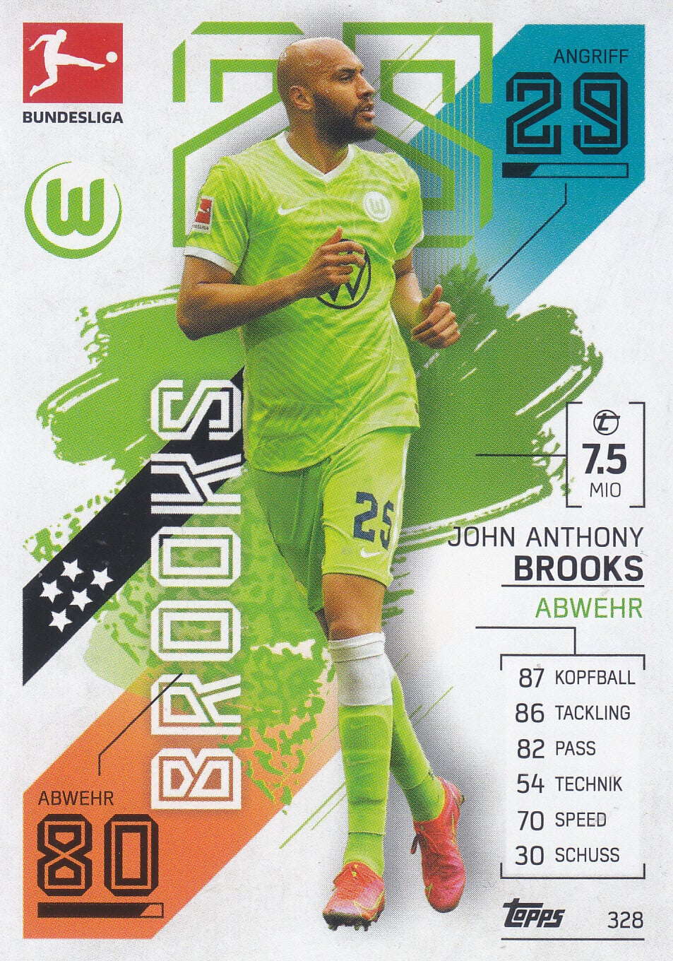 John Anthony Brooks / VFL Wolfsburg / Topps Match Attax 2021 / Nr.328