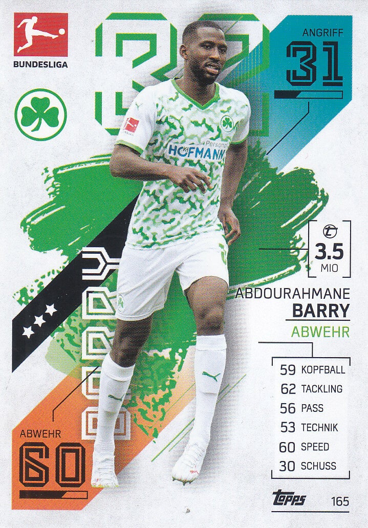 Abdourahmane Barry / SpVgg Greuther Fürth / Topps Match Attax 2021 / Basis Karte / Nr.165