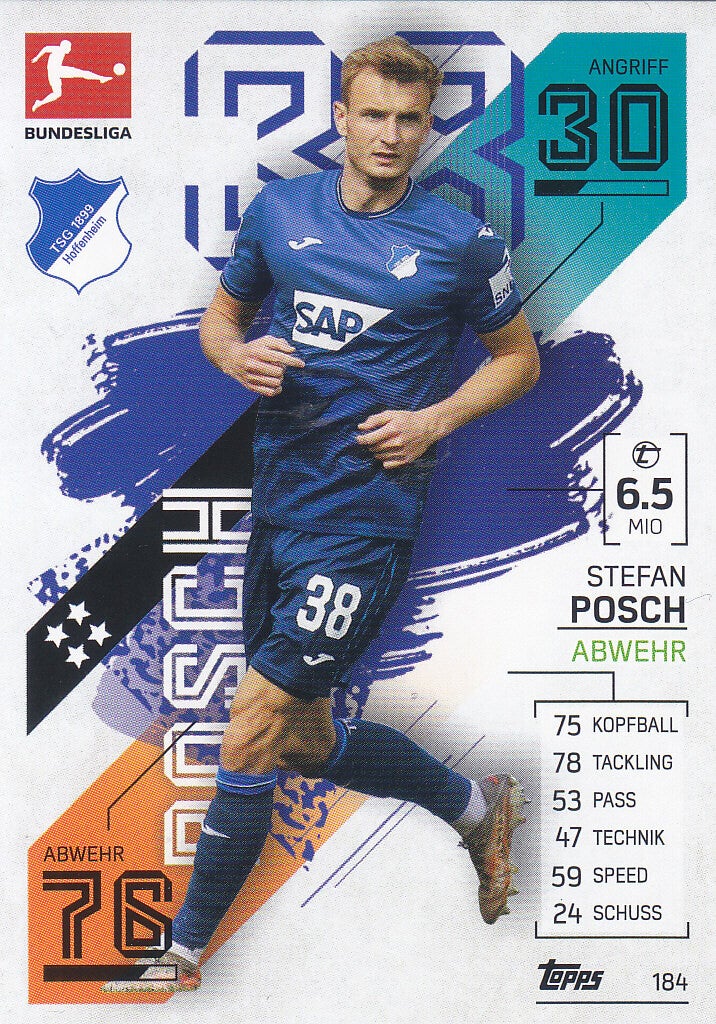 Stefan Posch / TSG Hoffenheim / Topps Match Attax 2021 / Basis Karte / Nr.184