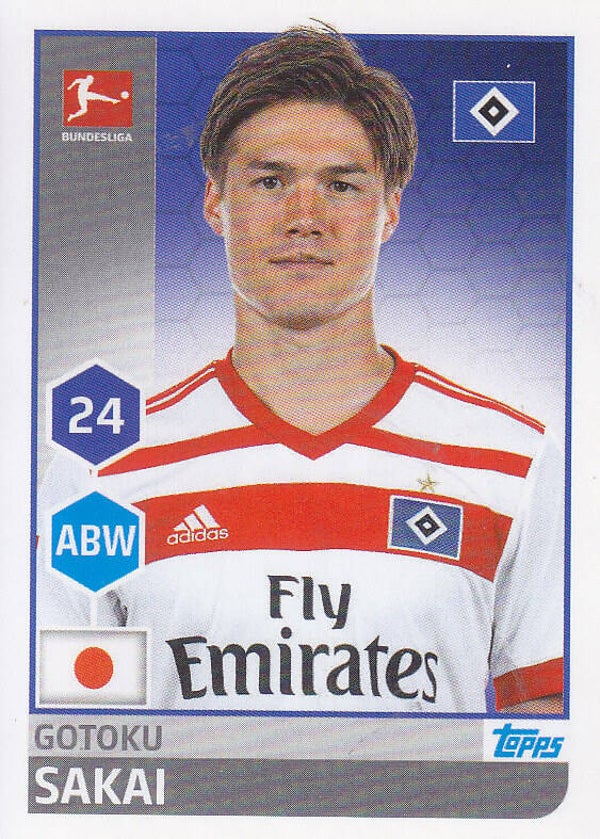 Gotoku Sakai - Hamburger SV - Topps Bundesliga 2017 - Basis Bild - Nr. 95