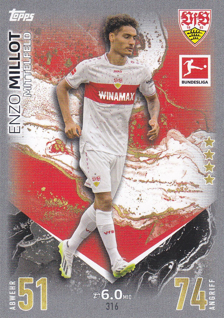Enzo Millot - VFB Stuttgart - Topps Match Attax 2023 - Basis Karte - Nr.316