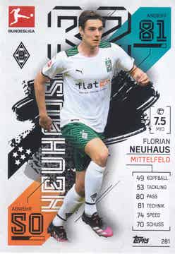 Florian Neuhaus / Borussia Mönchengladbach / Topps Match Attax 2021 / Basis Karte / Nr.281