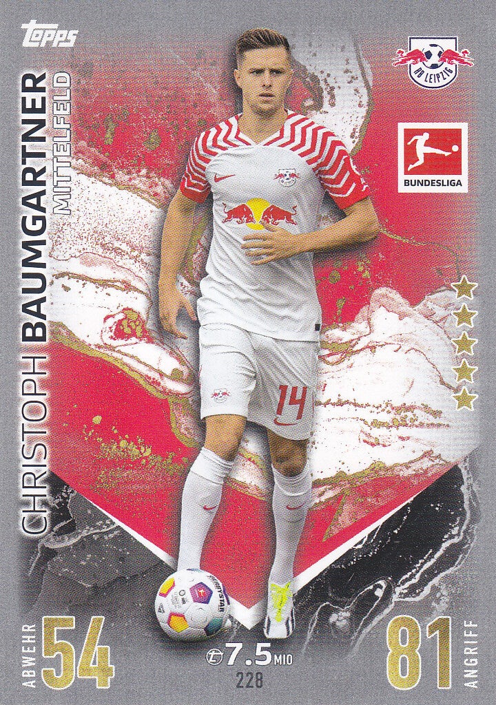 Christoph Baumgartner / RB Leipzig / Topps Match Attax 2023 / Basis Karte / Nr.228