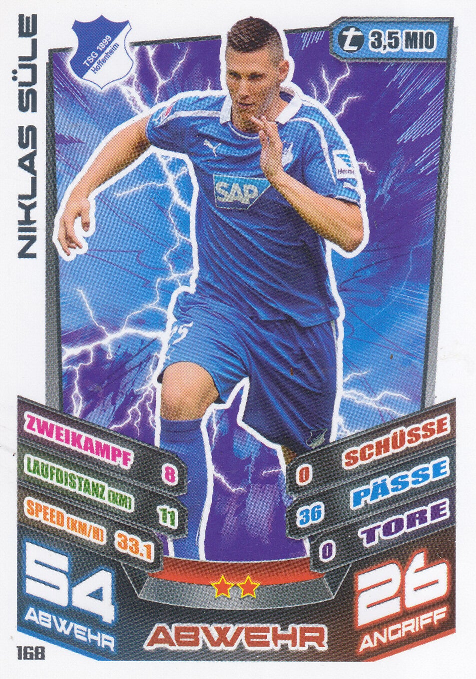 Niklas Süle / TSG Hoffenheim / Topps Match Attax 2013 / Basis Karte / Nr. 168