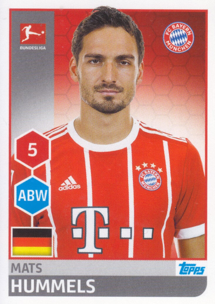 Mats Hummels / FC Bayern München / Topps Bundesliga 2017 / Basis Bild / Nr. 218
