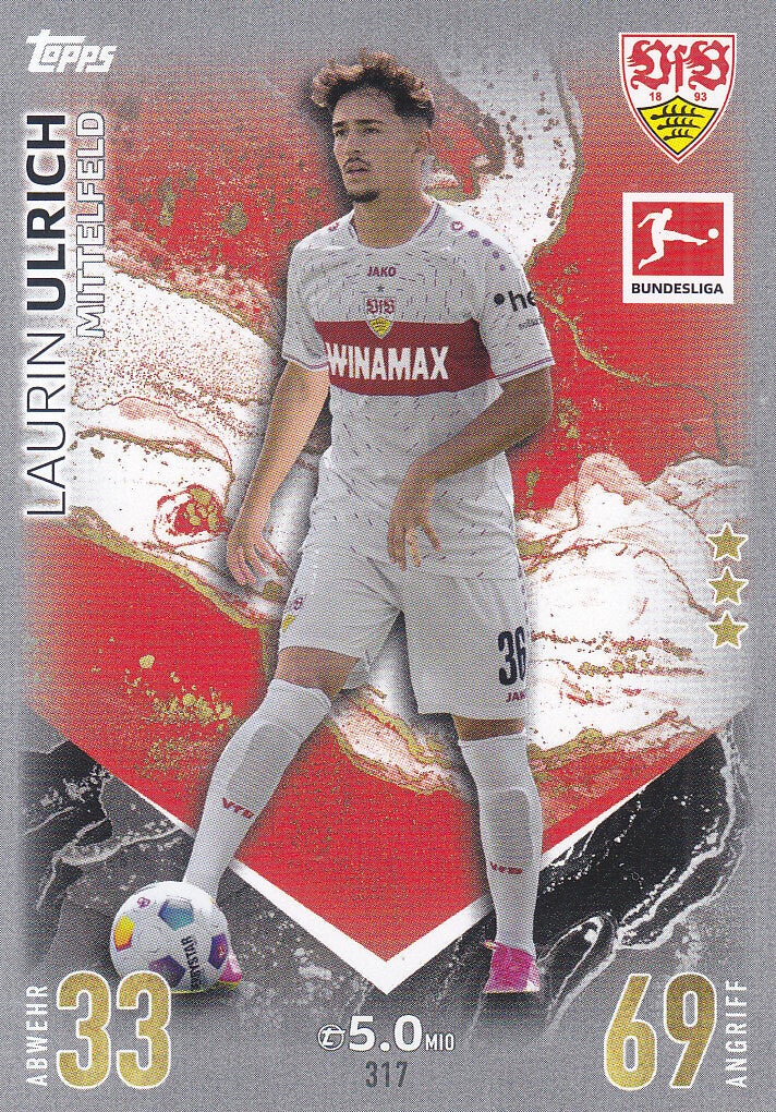 Laurin Ulrich / VFB Stuttgart / Topps Match Attax 2023 / Basis Karte / Nr. 317