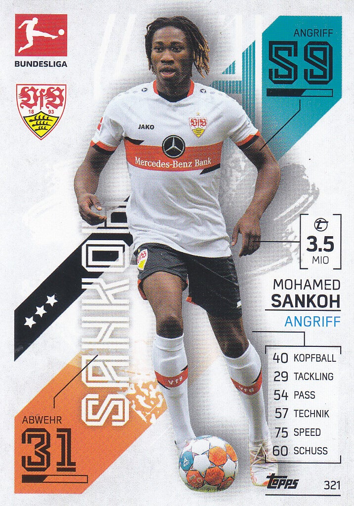 Mohamed Sankoh / VFB Stuttgart / Topps Match Attax 2021 / Basis Karte / Nr. 321