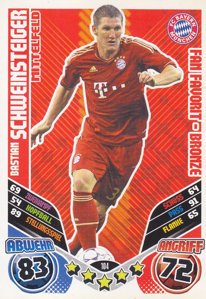 Bastian Schweinsteiger / FC Bayern München / Match Attax 2011 / Fan Favorit Bronze / Nr.104
