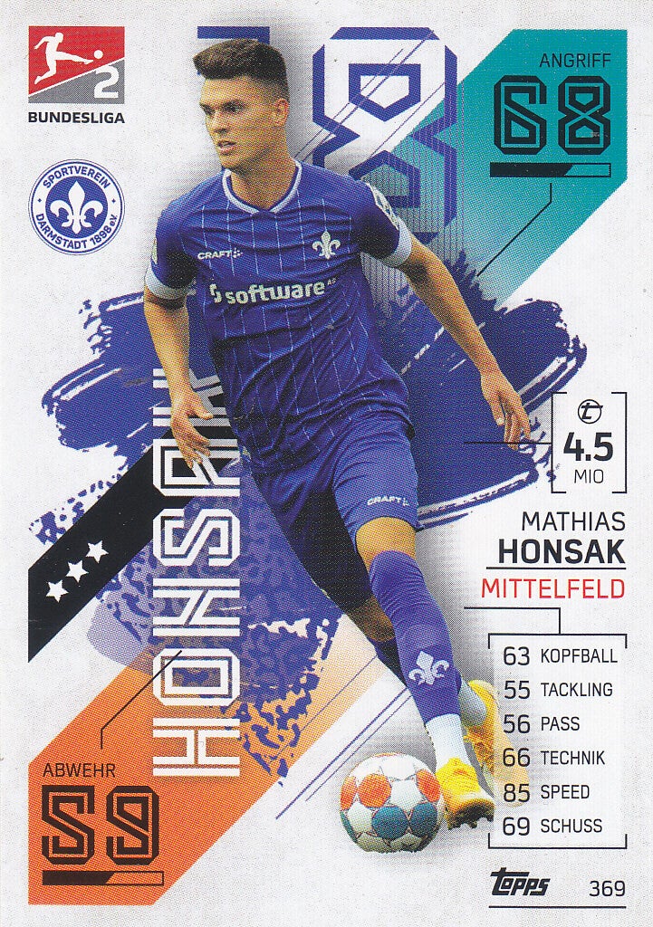 Mathias Honsak / SV Darmstadt 98 / Topps Match Attax 2021 / Basis Karte 2.Bundesliga / Nr.369